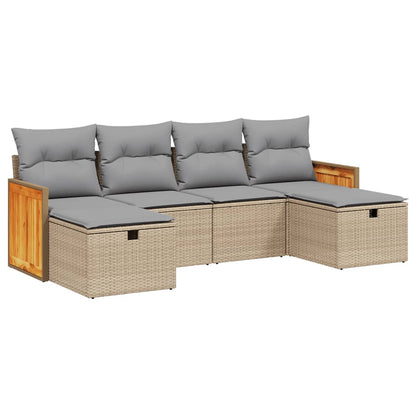 Havesofasæt 6 Dele Med Hynder Polyrattan Beige - Billede 2