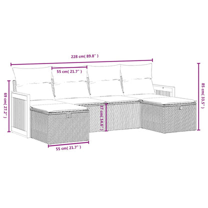 Havesofasæt 6 Dele Med Hynder Polyrattan Beige - Billede 4