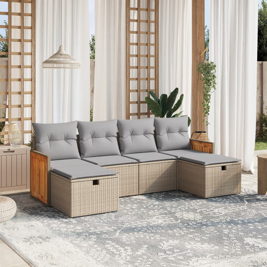 Havesofasæt 6 Dele Med Hynder Polyrattan Beige - Hovedbillede