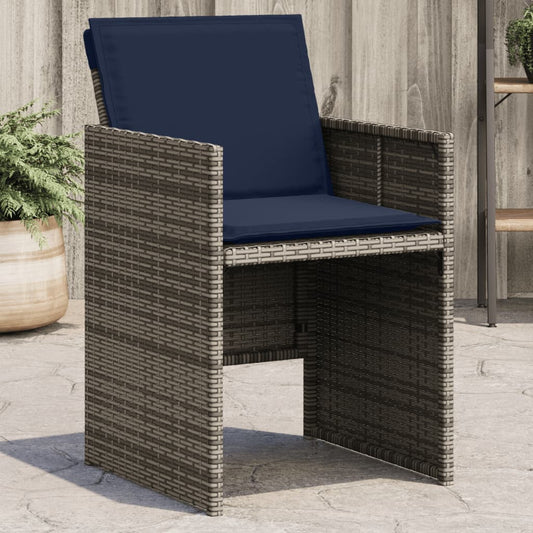 Havestole Med Hynder 4 Stk. Polyrattan Grå Akacietræ (Naturligt)