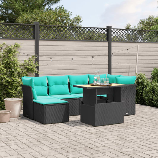 Sofasæt til Haven 7 Dele med Hynder Polyrattan Sort - hovedbillede