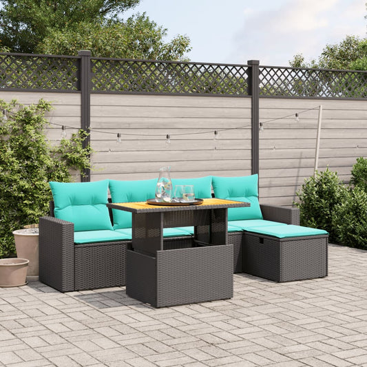 Sofasæt til Haven 6 Dele med Hynder Polyrattan Sort - hovedbillede
