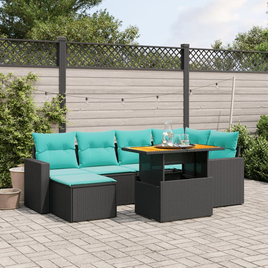 Sofasæt til Haven 7 Dele med Hynder Polyrattan Sort - hovedbillede