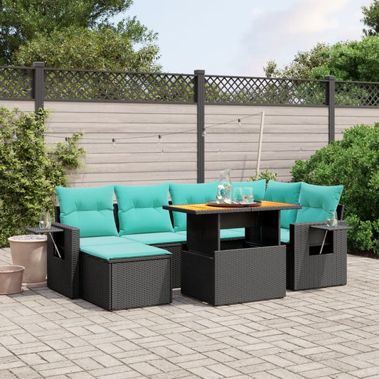 Sofasæt til Haven 7 Dele med Hynder Polyrattan Sort - hovedbillede