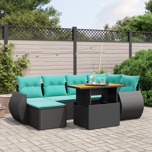 Sofasæt til Haven 7 Dele med Hynder Polyrattan Sort - hovedbillede