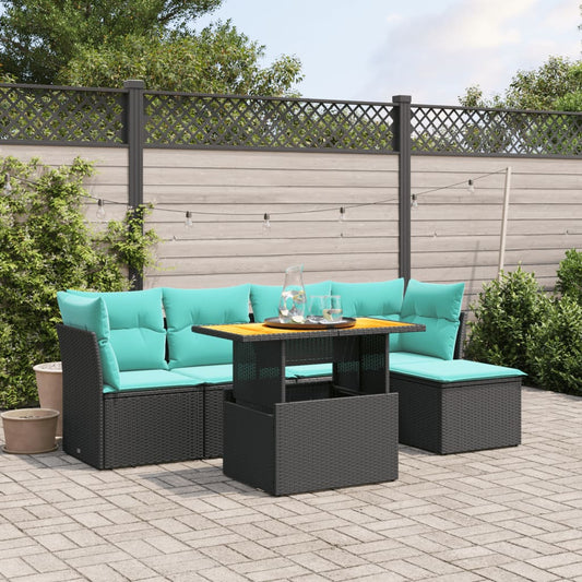 Sofasæt til Haven 6 Dele med Hynder Polyrattan Sort - hovedbillede