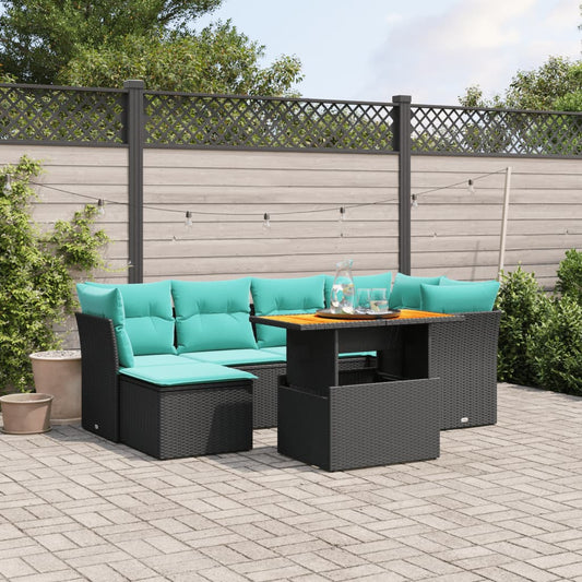Sofasæt til Haven 7 Dele med Hynder Polyrattan Sort - hovedbillede