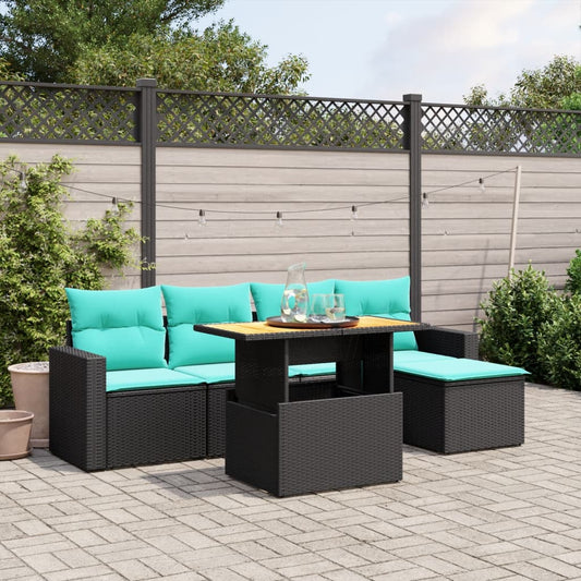 Sofasæt til Haven 6 Dele med Hynder Polyrattan Sort - hovedbillede