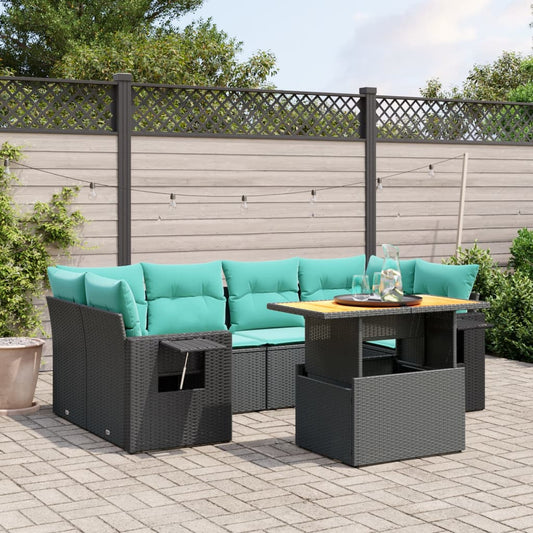 Sofasæt til Haven 7 Dele med Hynder Polyrattan Sort - hovedbillede