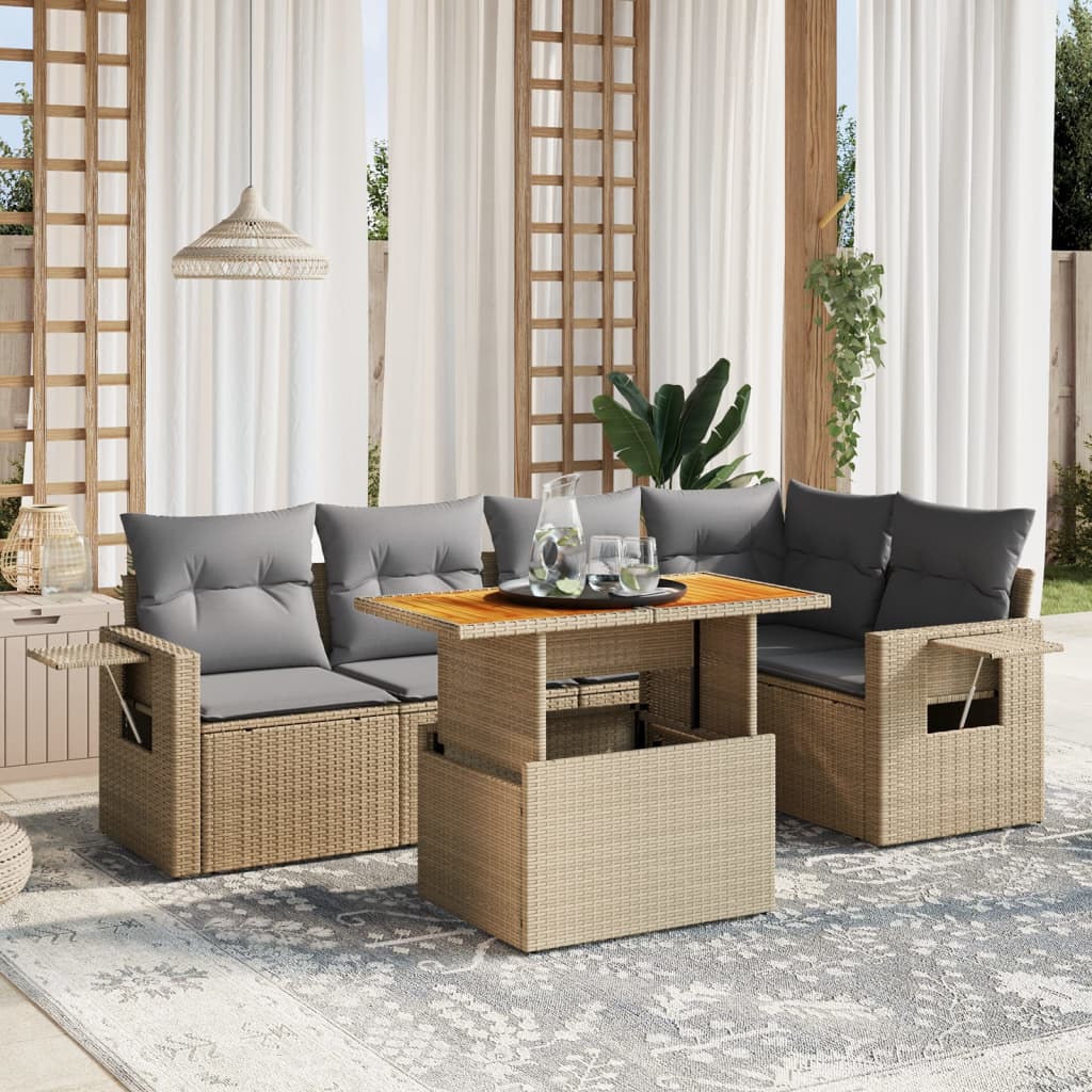 Sofasæt Til Haven 6 Dele Med Hynder Polyrattan - Hovedbillede