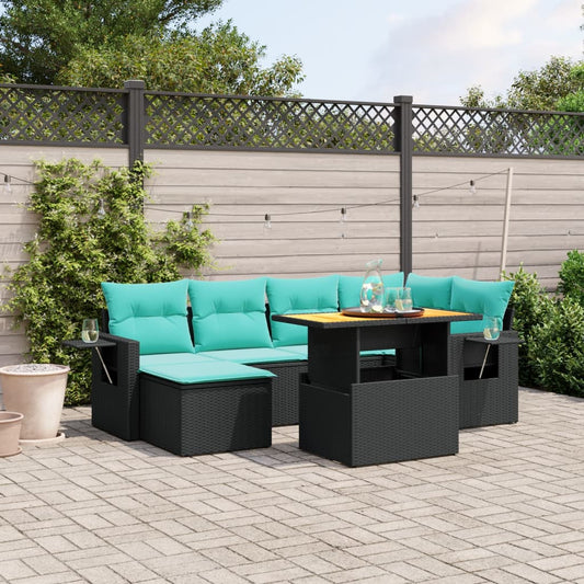 Sofasæt til Haven 7 Dele med Hynder Polyrattan Sort - hovedbillede