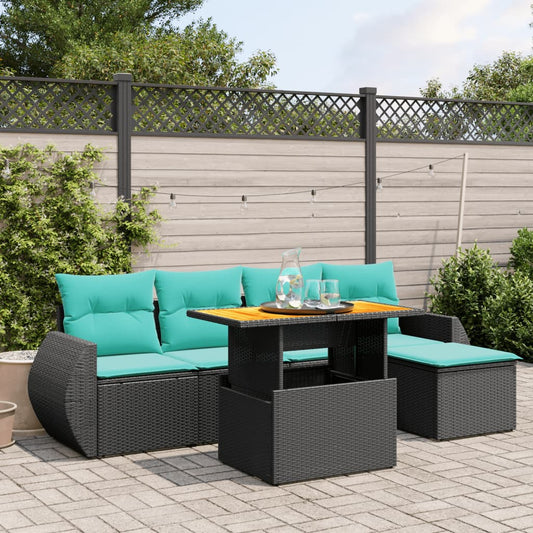 Sofasæt til Haven 6 Dele med Hynder Polyrattan Sort - hovedbillede