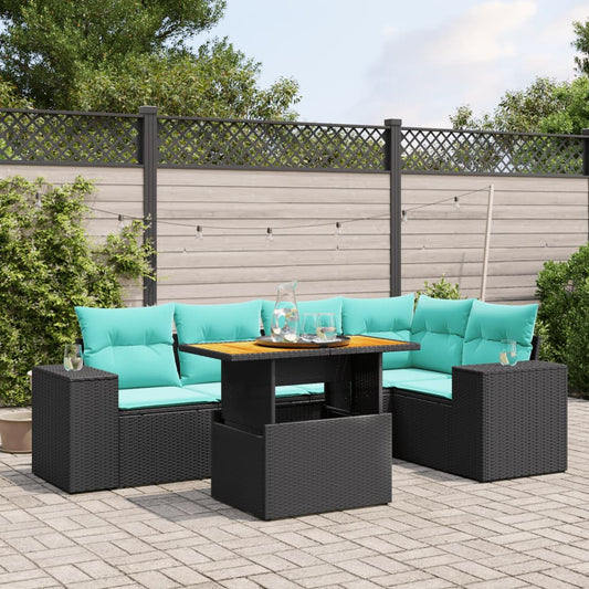 Sofasæt til Haven 6 Dele med Hynder Polyrattan Sort - hovedbillede