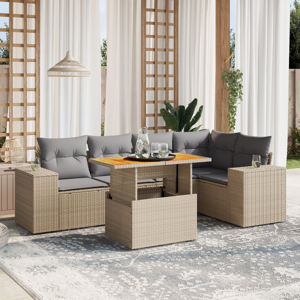 Sofasæt Til Haven 6 Dele Med Hynder Polyrattan - Hovedbillede
