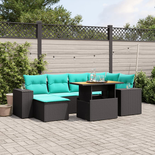 Sofasæt til Haven 7 Dele med Hynder Polyrattan Sort - hovedbillede