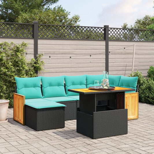 Sofasæt til Haven 7 Dele med Hynder Polyrattan Sort - hovedbillede