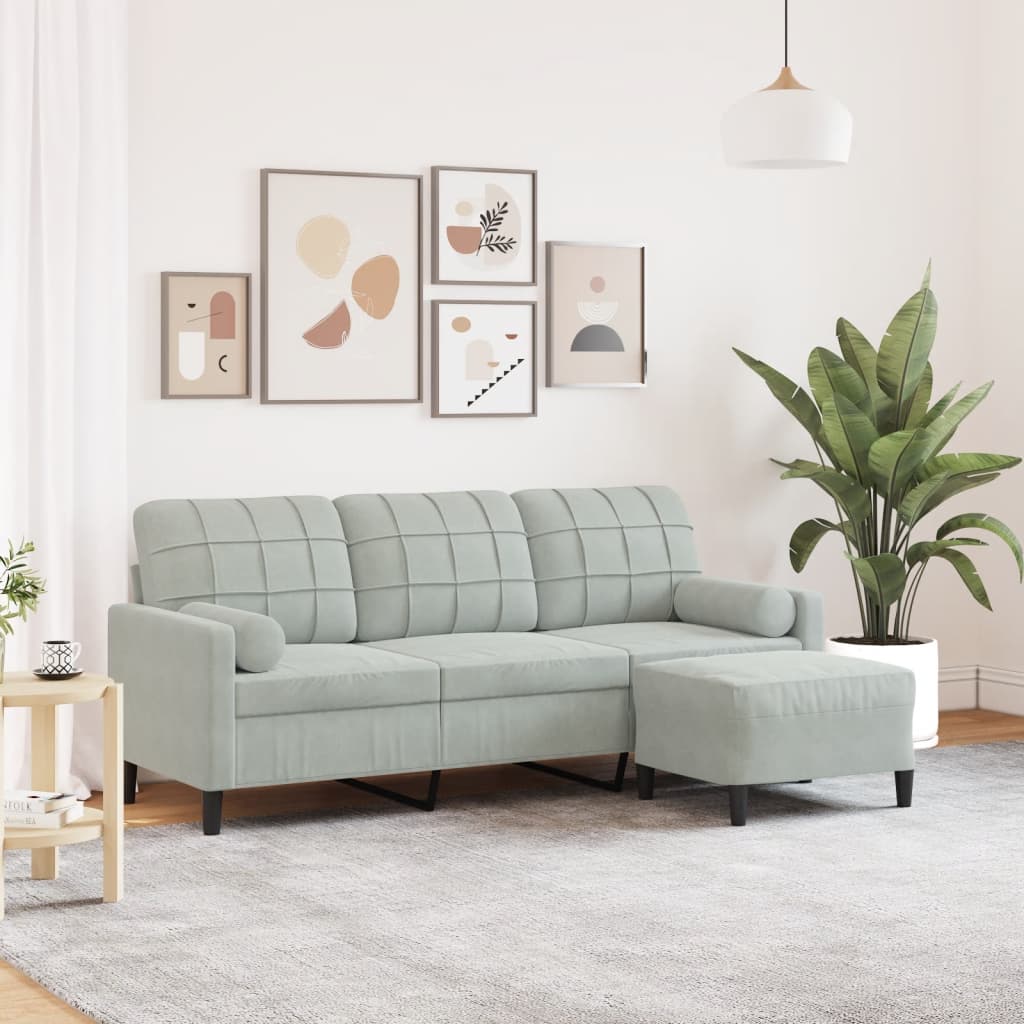 3-Personers Sofa Med Fodskammel Velour