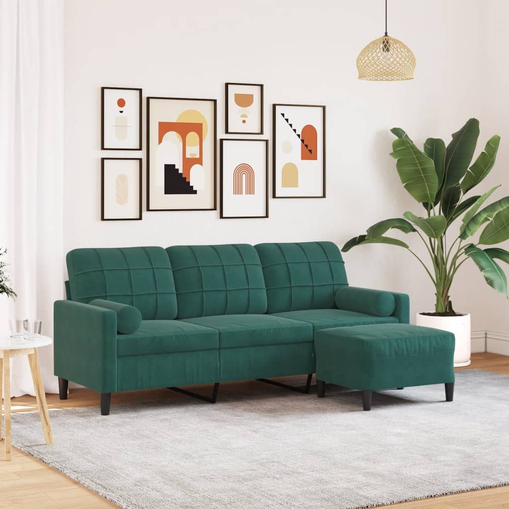 3-Personers Sofa Med Fodskammel Velour