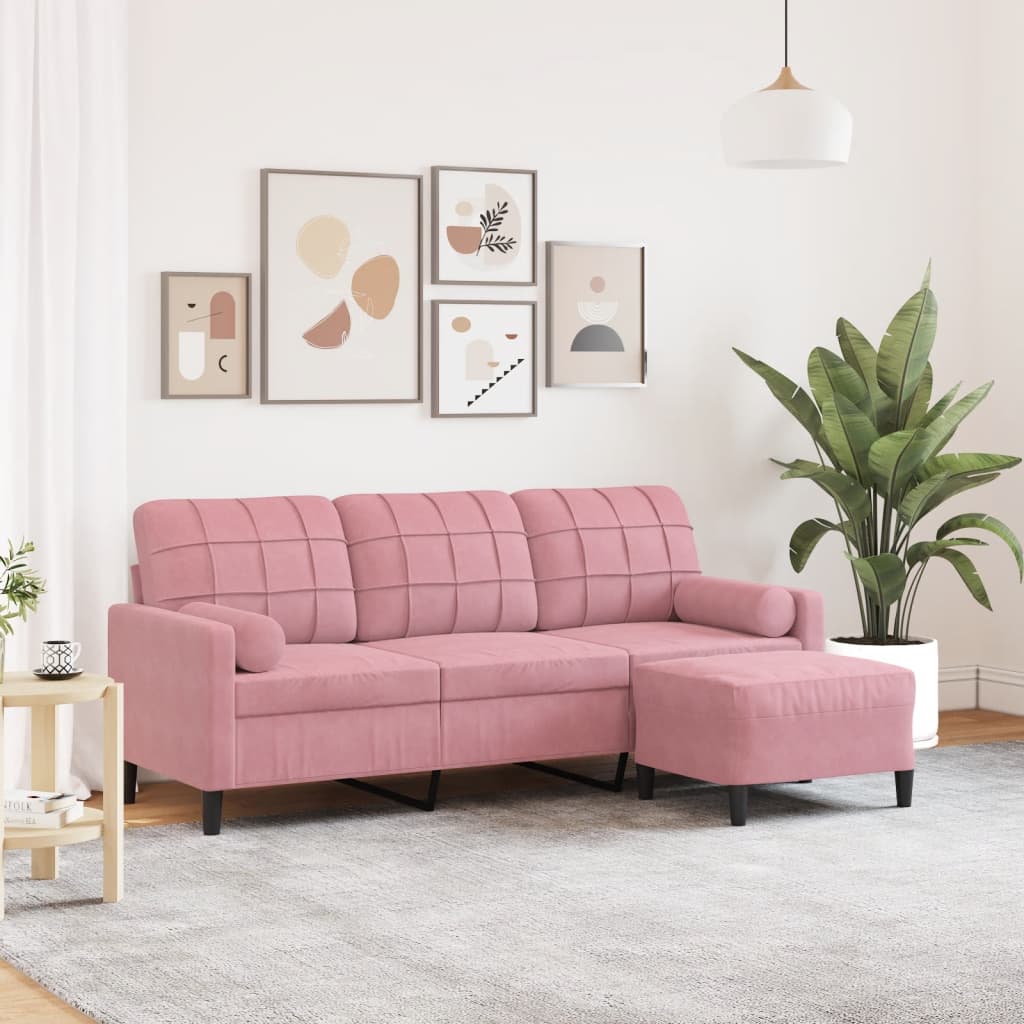 3-Personers Sofa Med Fodskammel Velour