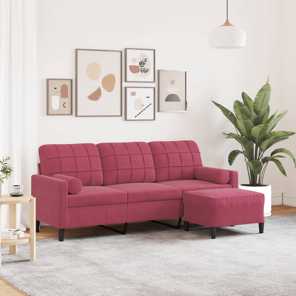 3-Personers Sofa Med Fodskammel Velour