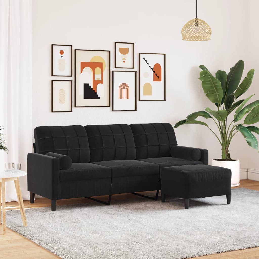 3-Personers Sofa Med Fodskammel Velour