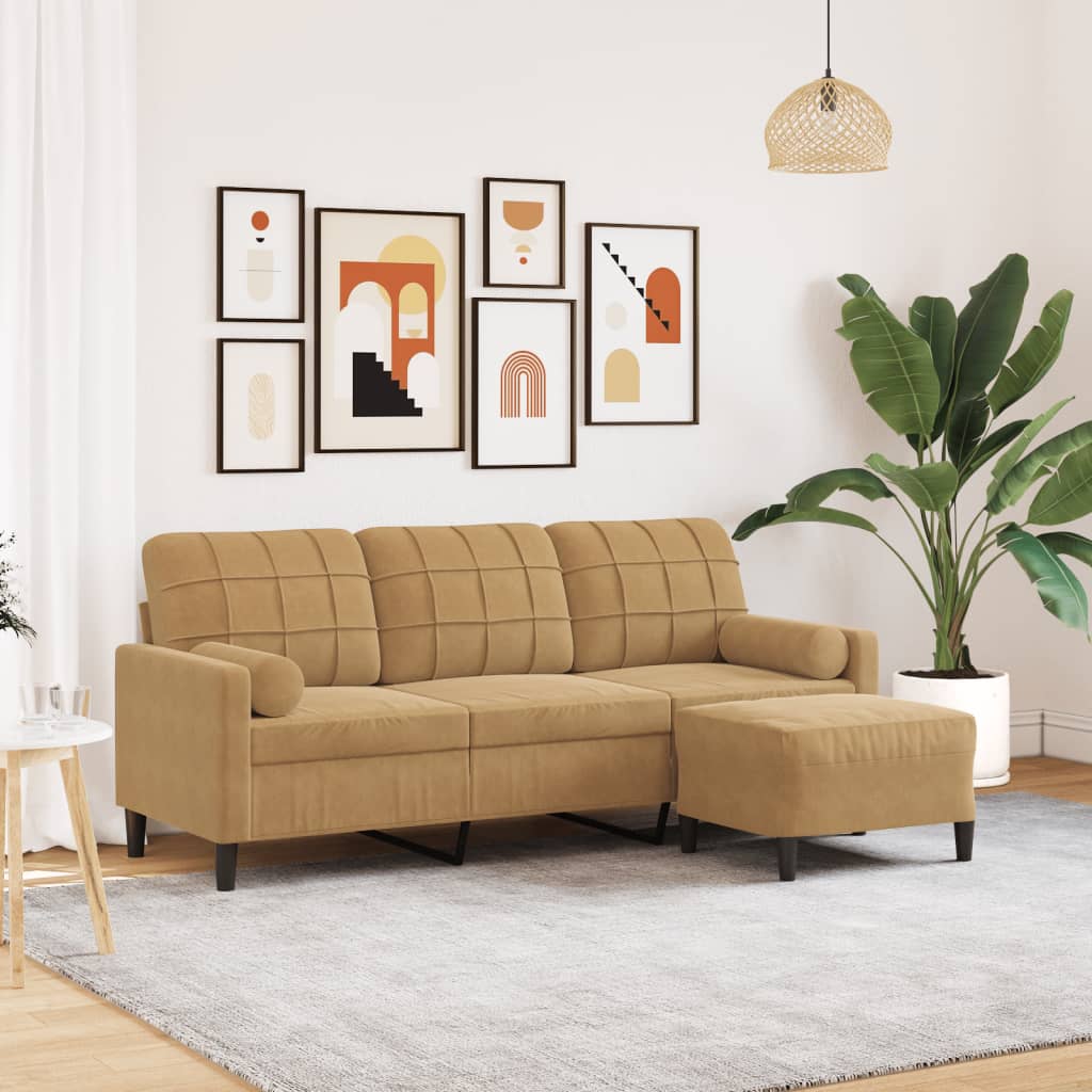 3-Personers Sofa Med Fodskammel Velour