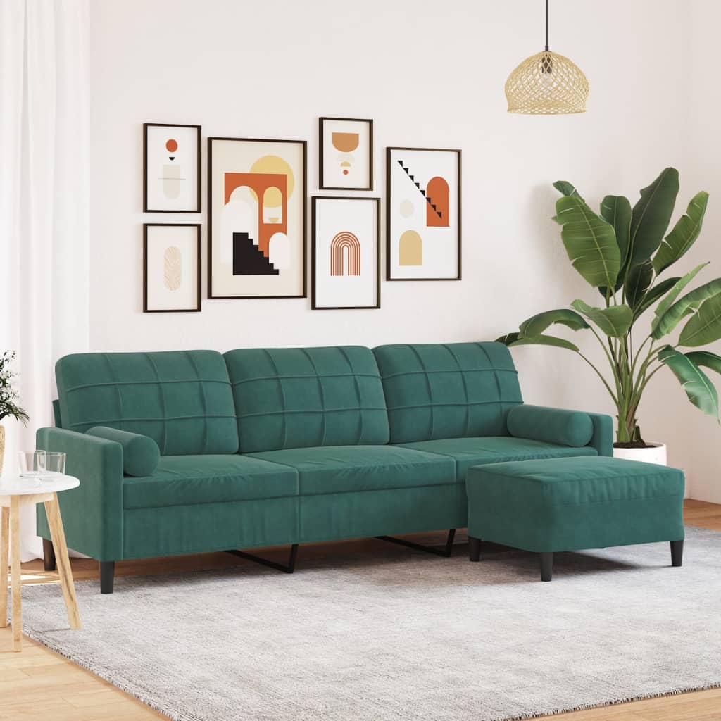 3-Personers Sofa Med Fodskammel Velour