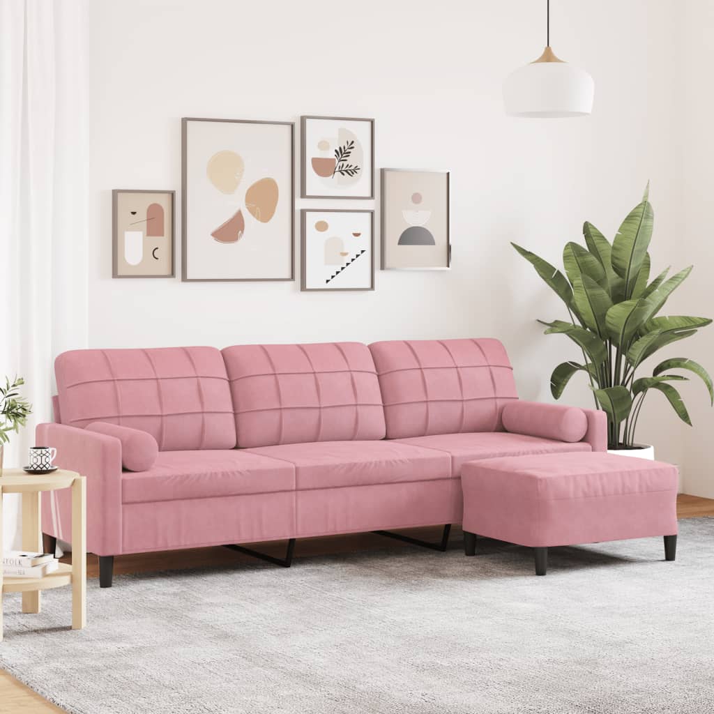 3-Personers Sofa Med Fodskammel Velour