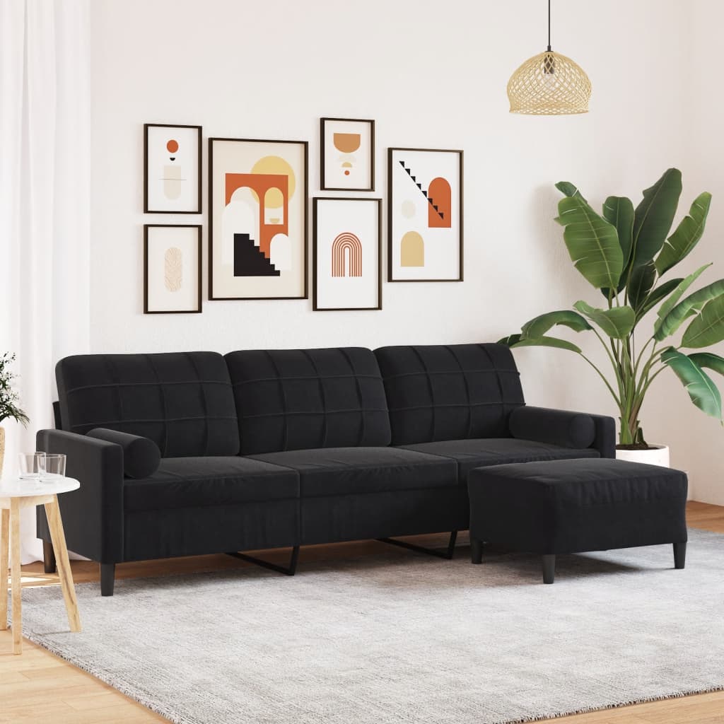 3-Personers Sofa Med Fodskammel Velour