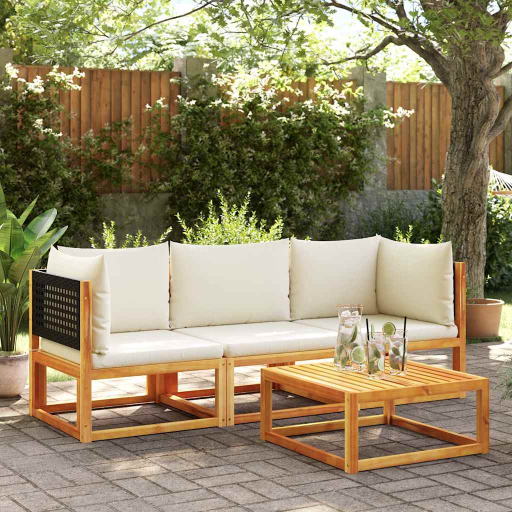 Havesofa Hjørnemodul Med Hynder Akacietræ Og Rattan