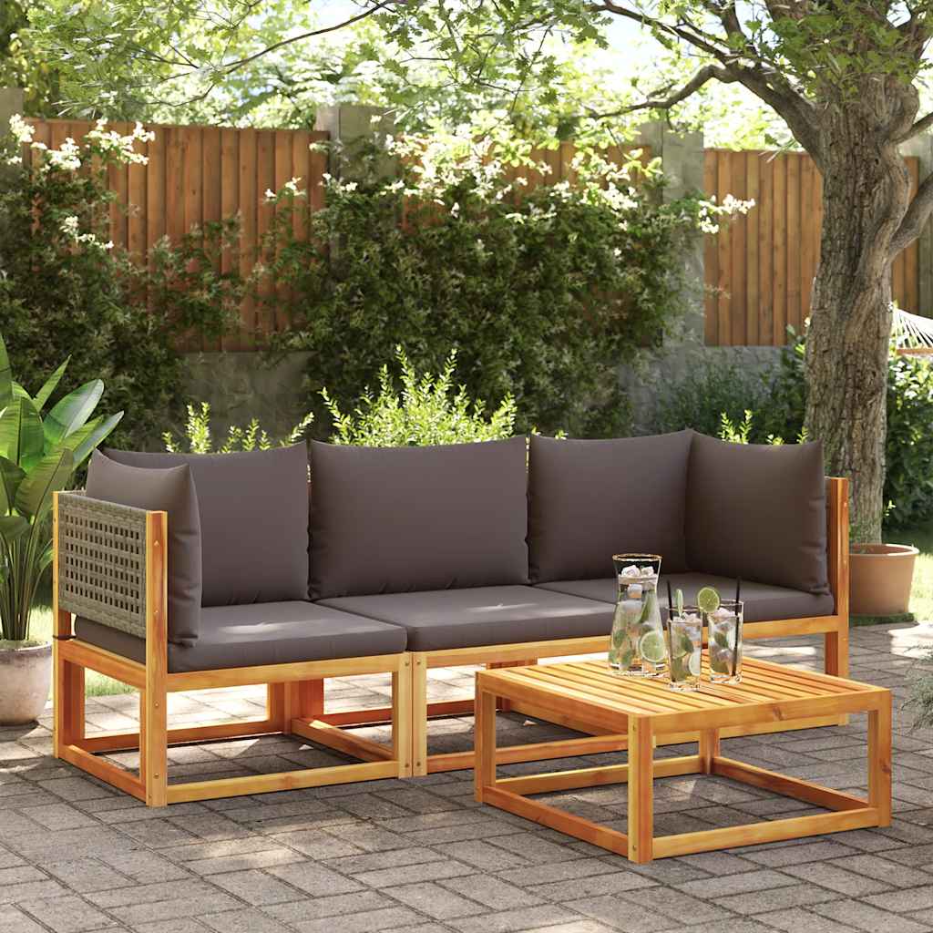 Havesofa Hjørnemodul Med Hynder Akacietræ Og Rattan