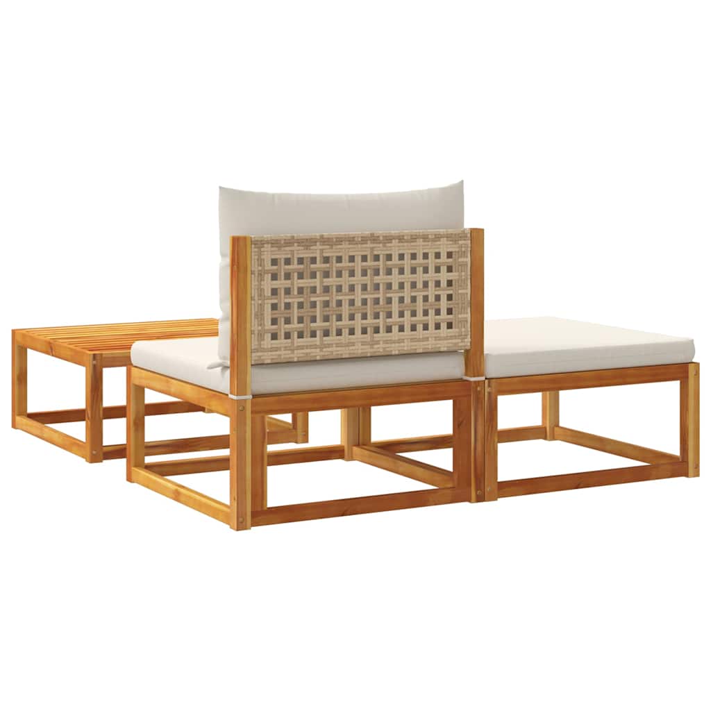 Havesofasæt I 3 Dele Med Hynder I Træ Og Rattan - Billede 6