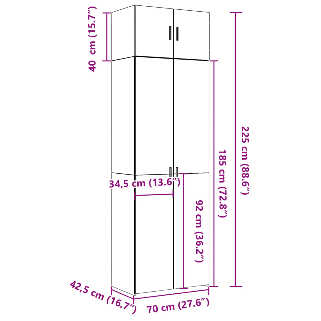 Skab 70X42,5X225 Cm Smalt Konstrueret Træ