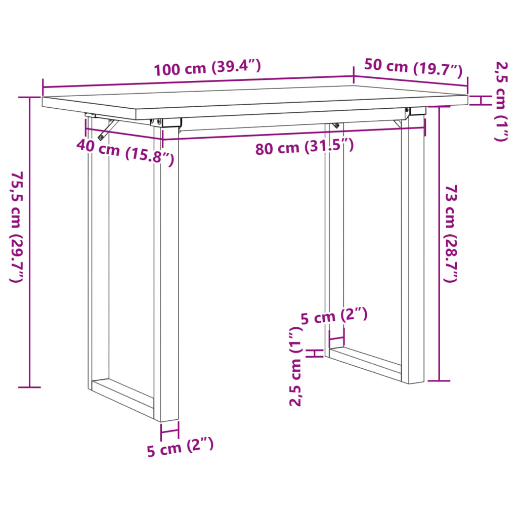 Spisebord 100x50x75,5 Cm O-stel Massivt Fyrretræ Og Stål - Billede 10