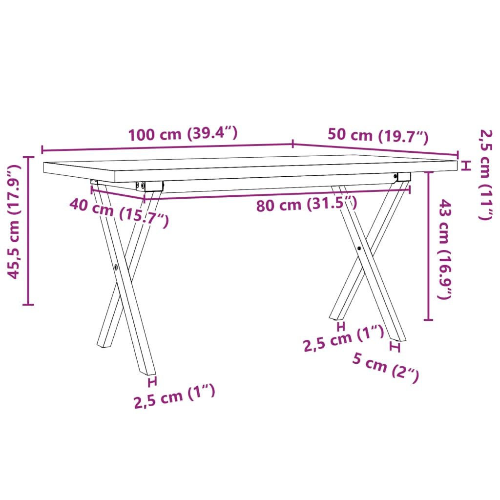 Sofabord 100x50x45,5 Cm X-stel Massivt Fyrretræ Og Stål - Billede 10