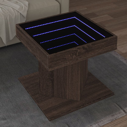 Sofabord Med Led-Lys 50X50X45 Cm Konstrueret Træ Brunt Eg