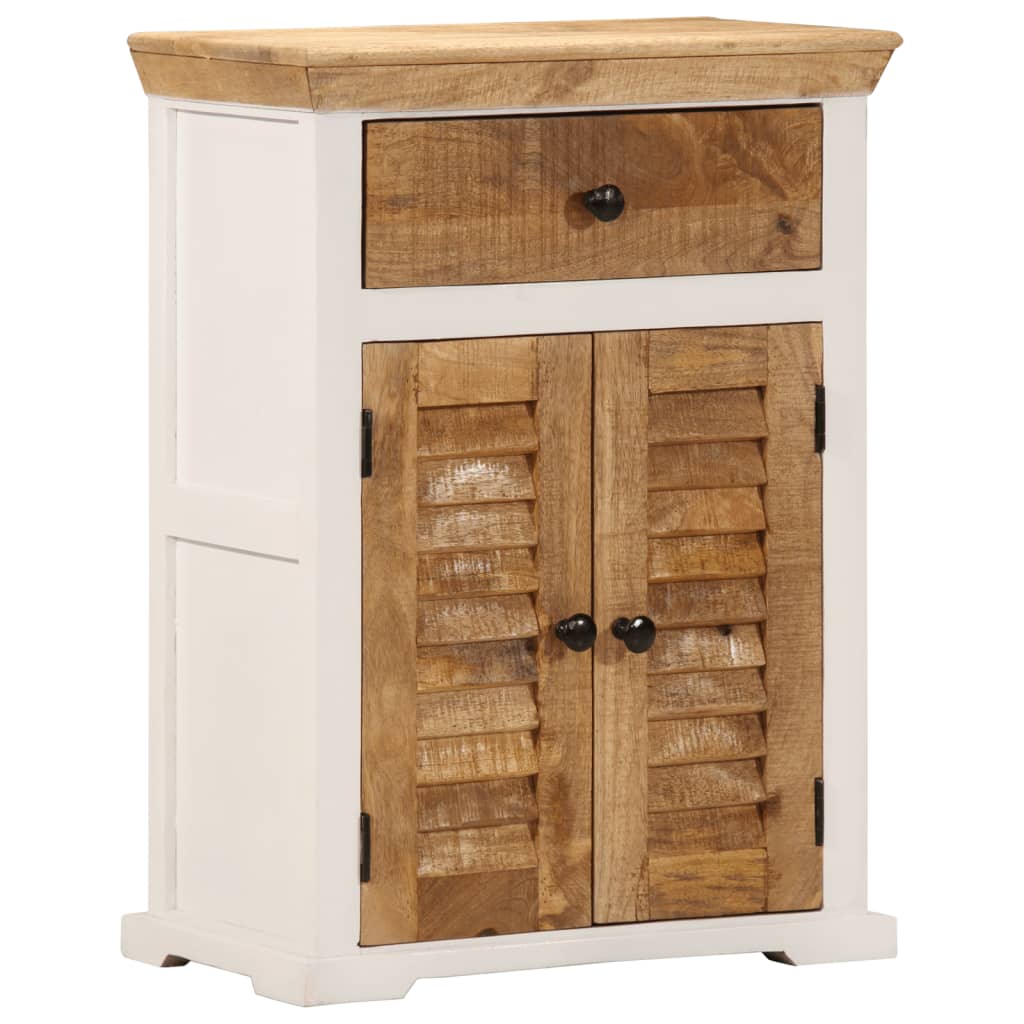 Skænk 55x30x73 Cm Massivt Ru Mangotræ Hvid Og Brun - Hovedbillede