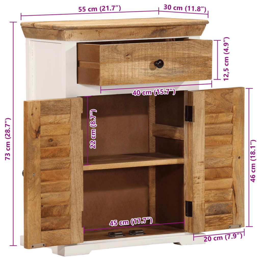 Skænk 55x30x73 Cm Massivt Ru Mangotræ Hvid Og Brun - Billede 11