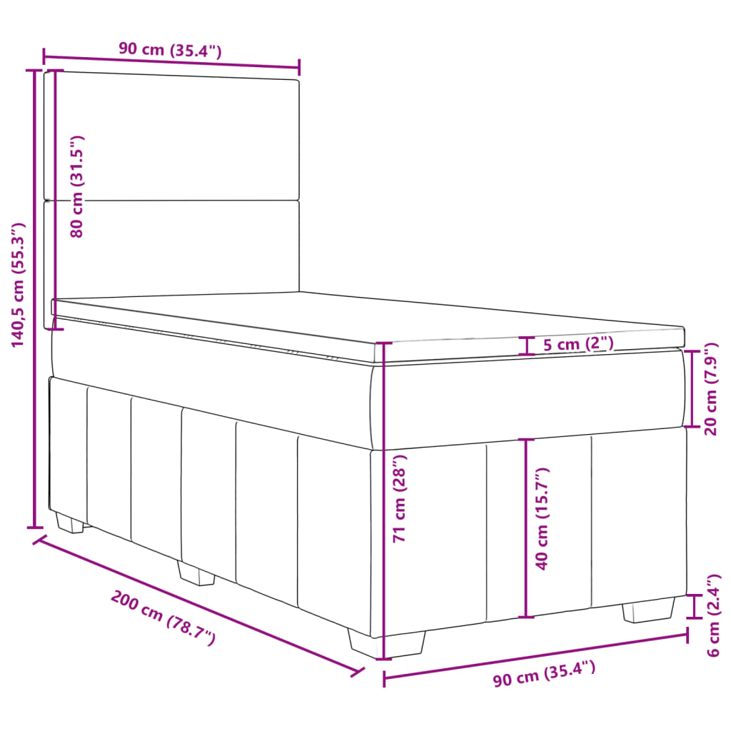 Kontinentalseng Med Madras 90x200 Cm Stof Mørkegrå - Billede 18