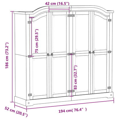 Klædeskab Corona 194x52x186 Cm Massivt Fyrretræ - Billede 9