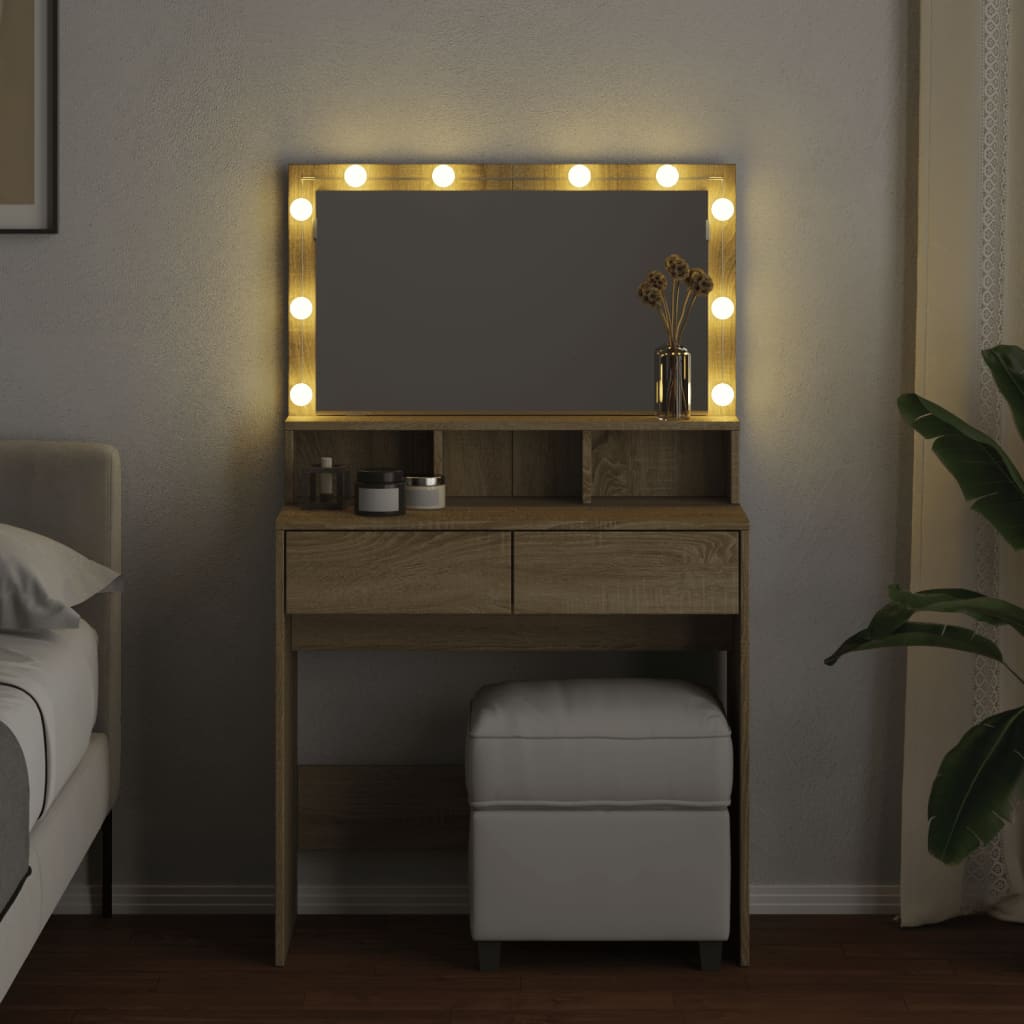 Makeupbord Med Led-Lys 80X41X134,5 Cm