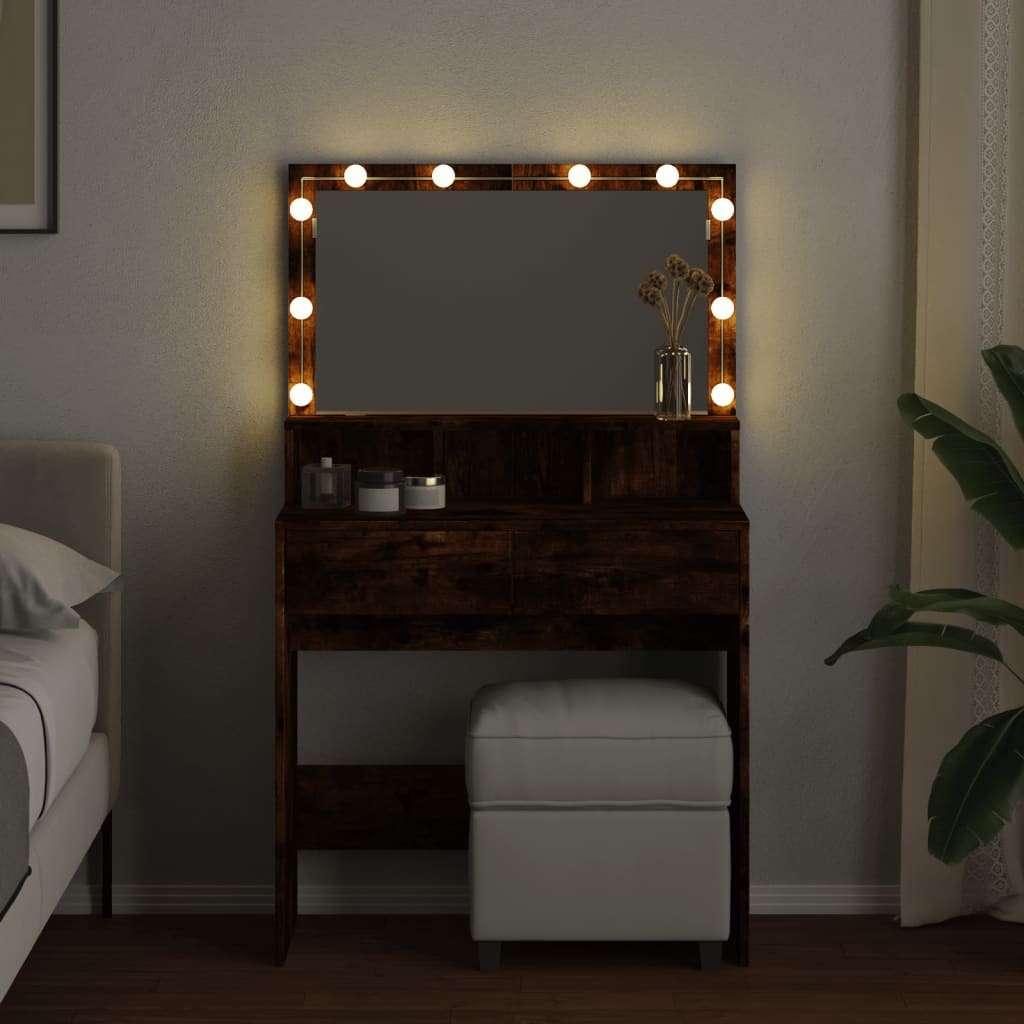 Makeupbord Med Led-Lys 80X41X134,5 Cm