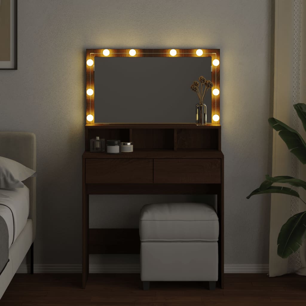 Makeupbord Med Led-Lys 80X41X134,5 Cm
