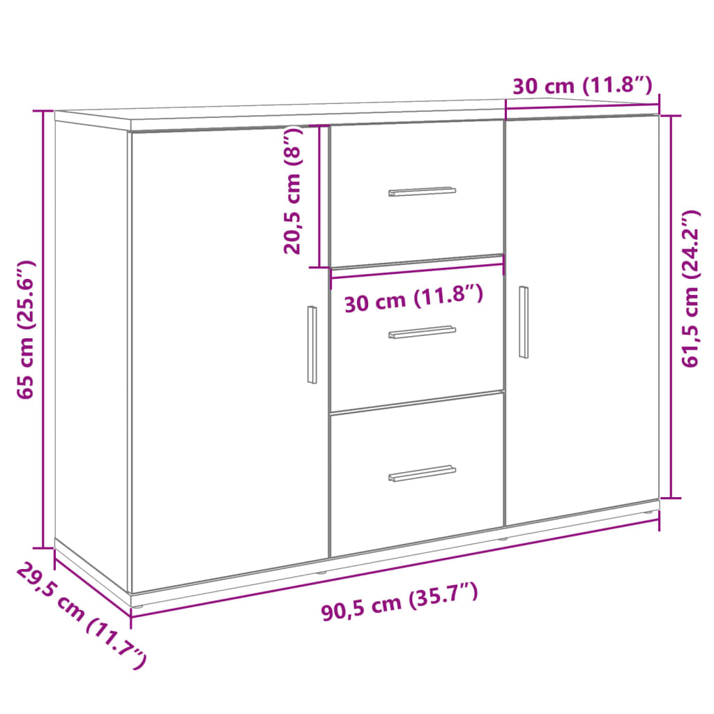 Skænk 90,5X29,5X65 Cm Konstrueret Træ Grå Sonoma-Eg