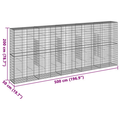 Gabionkurv Med Cover 500x50x200 Cm Galvaniseret Jern - Billede 7