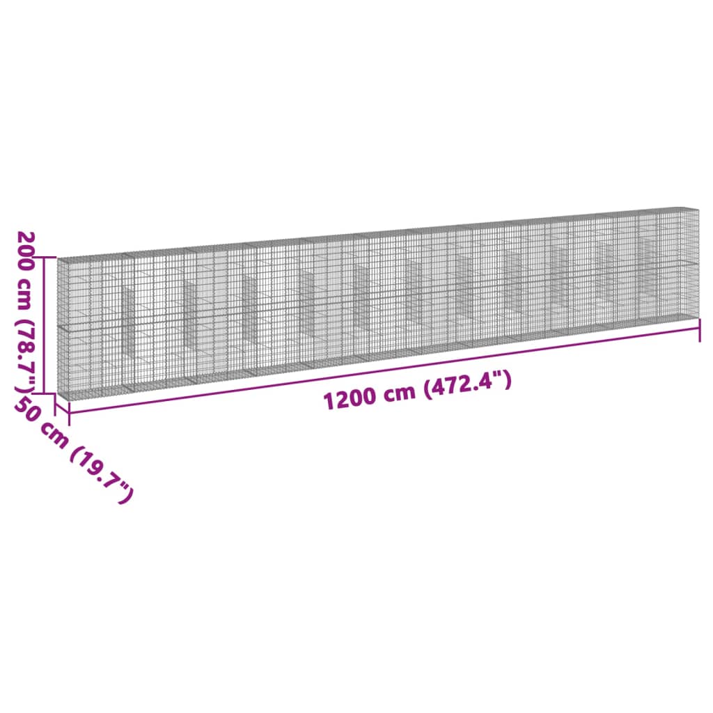 Gabionkurv Med Cover 1200x50x200 Cm Galvaniseret Jern - Billede 7