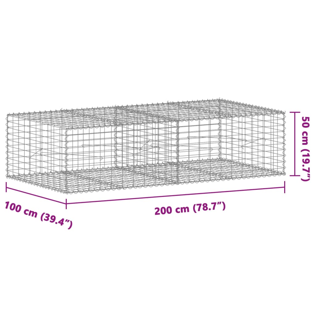Gabionkurv Med Cover 200x100x50 Cm Galvaniseret Jern - Billede 7
