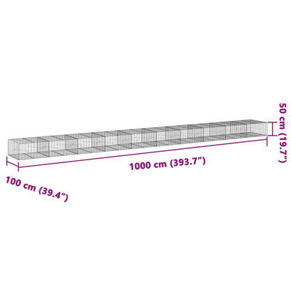 Gabionkurv Med Cover 1000x100x50 Cm Galvaniseret Jern - Billede 7