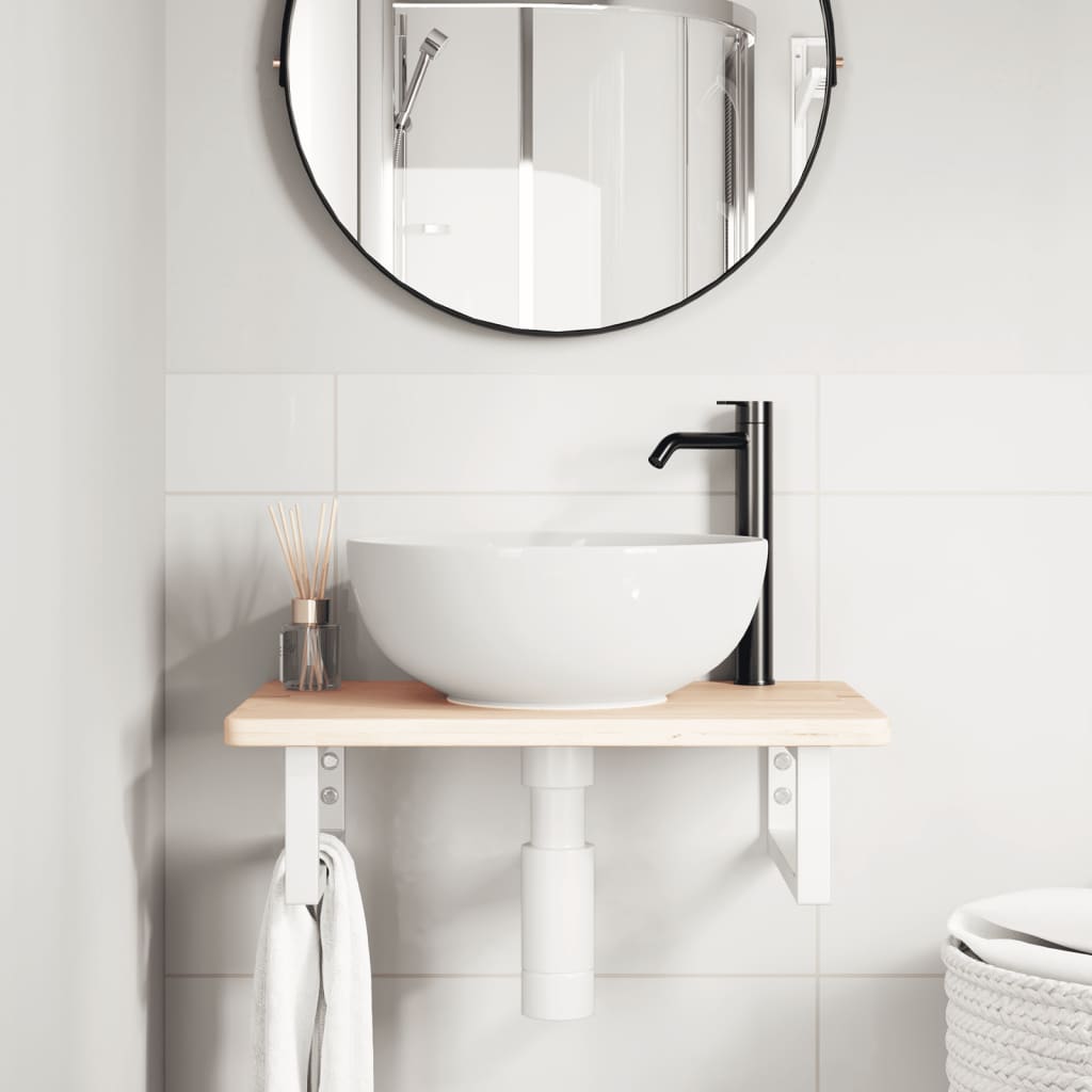 Badeværelseshylde Stål Og Massivt Egetræ Brun Og Hvid