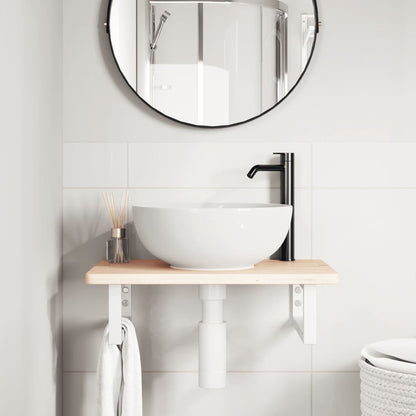 Badeværelseshylde Stål Og Massivt Egetræ Brun Og Hvid